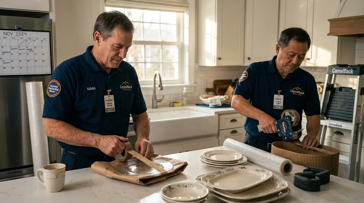 Professional crew packing kitchen dishware in New Columbia, PA