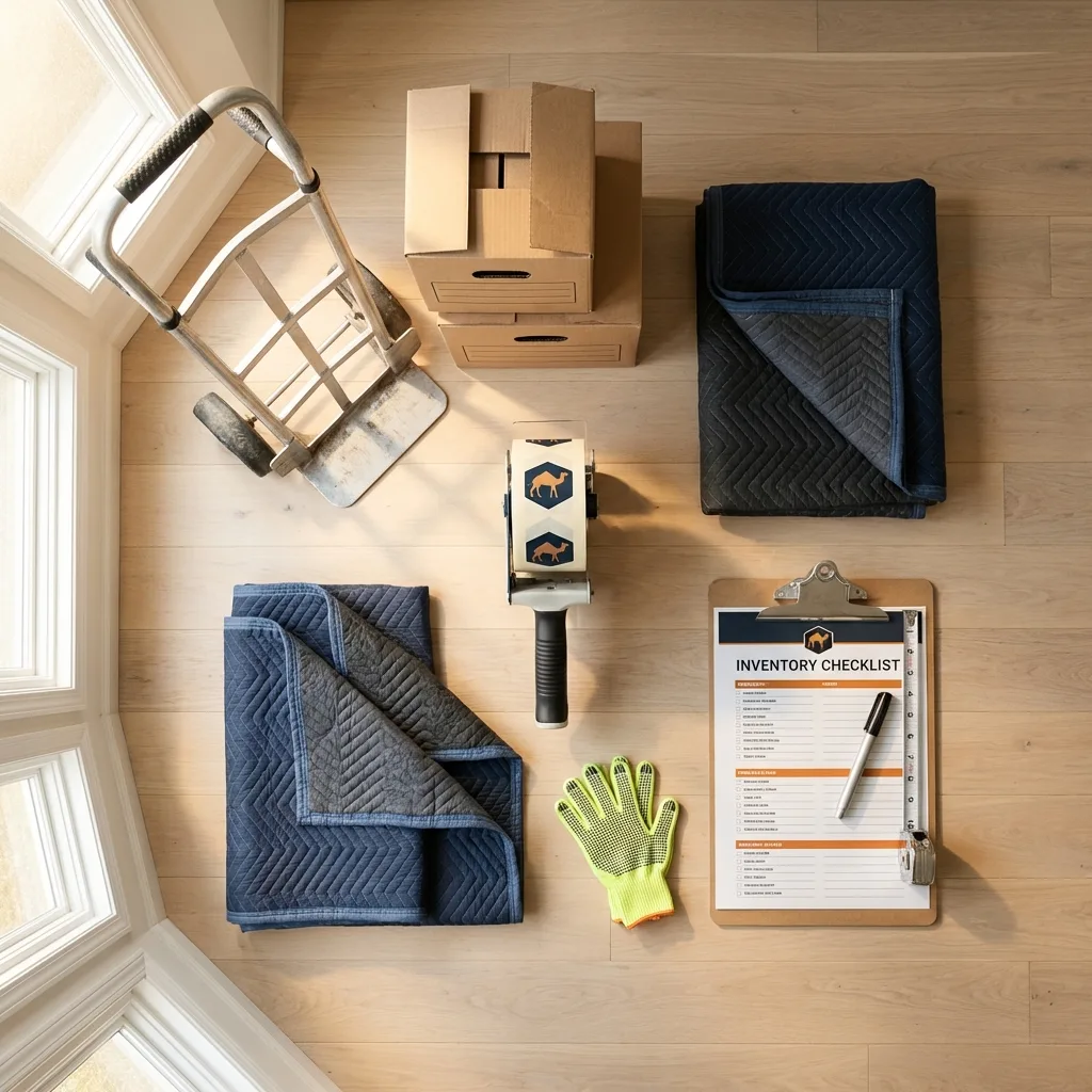 Professional moving supplies and packing materials layout for New Columbia residential relocations